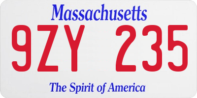 MA license plate 9ZY235