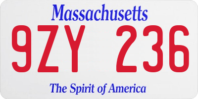 MA license plate 9ZY236