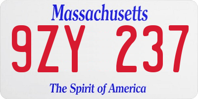 MA license plate 9ZY237