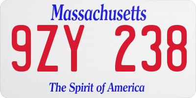 MA license plate 9ZY238