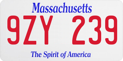 MA license plate 9ZY239