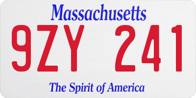 MA license plate 9ZY241