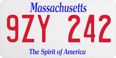 MA license plate 9ZY242