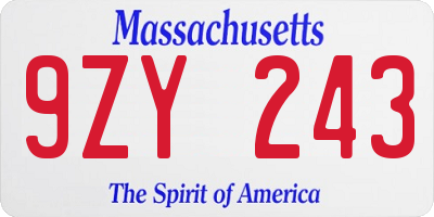 MA license plate 9ZY243
