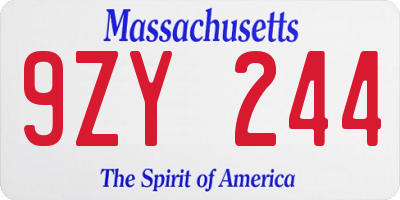 MA license plate 9ZY244