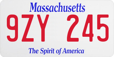 MA license plate 9ZY245