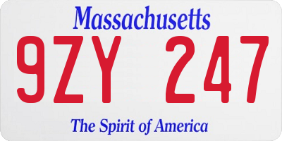 MA license plate 9ZY247