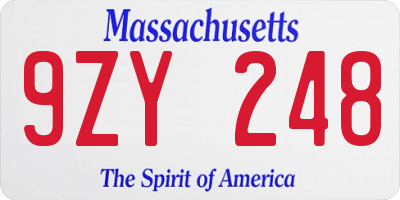 MA license plate 9ZY248