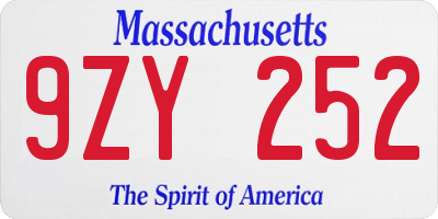 MA license plate 9ZY252