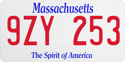 MA license plate 9ZY253