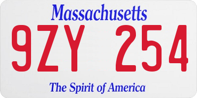 MA license plate 9ZY254