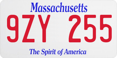 MA license plate 9ZY255