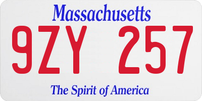 MA license plate 9ZY257