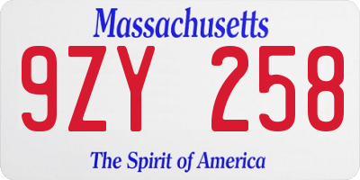 MA license plate 9ZY258