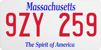 MA license plate 9ZY259