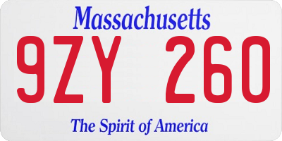 MA license plate 9ZY260