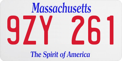 MA license plate 9ZY261