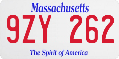 MA license plate 9ZY262