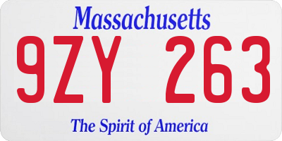 MA license plate 9ZY263