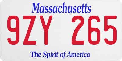 MA license plate 9ZY265