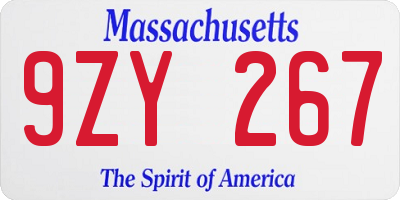 MA license plate 9ZY267