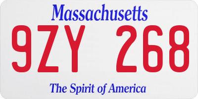 MA license plate 9ZY268