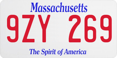 MA license plate 9ZY269