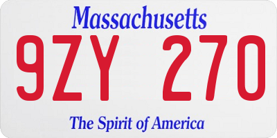 MA license plate 9ZY270