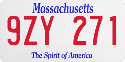 MA license plate 9ZY271