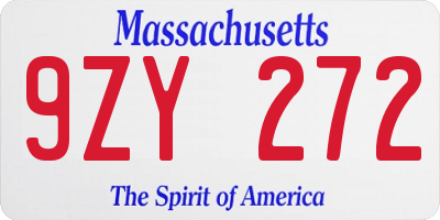 MA license plate 9ZY272