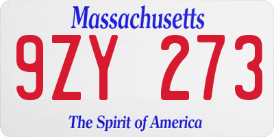 MA license plate 9ZY273