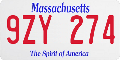 MA license plate 9ZY274