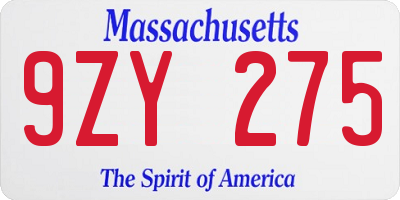 MA license plate 9ZY275