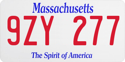 MA license plate 9ZY277