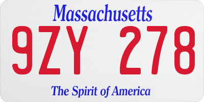 MA license plate 9ZY278