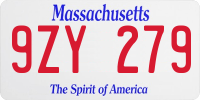 MA license plate 9ZY279