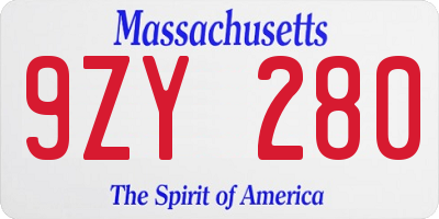 MA license plate 9ZY280