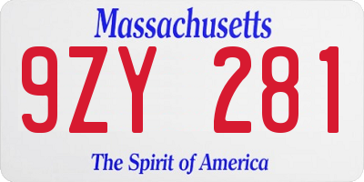 MA license plate 9ZY281