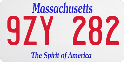 MA license plate 9ZY282