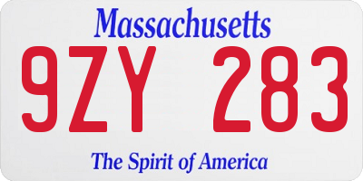 MA license plate 9ZY283