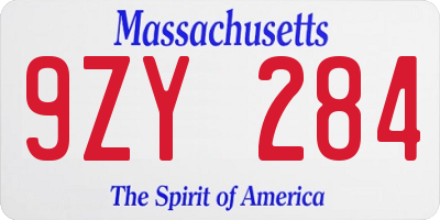 MA license plate 9ZY284