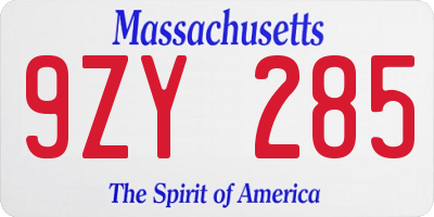 MA license plate 9ZY285