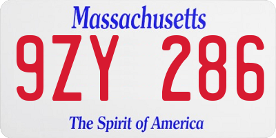 MA license plate 9ZY286