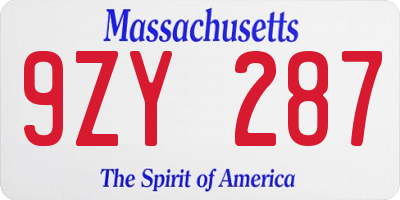 MA license plate 9ZY287