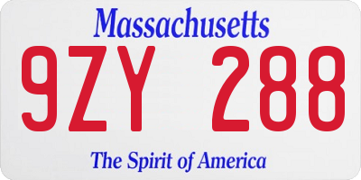 MA license plate 9ZY288