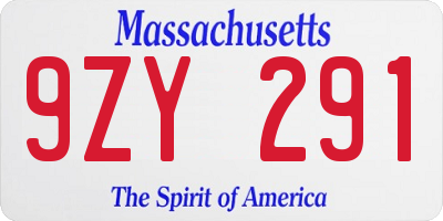 MA license plate 9ZY291