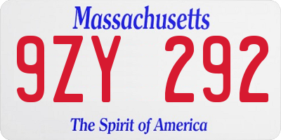 MA license plate 9ZY292