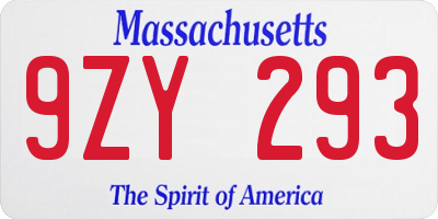 MA license plate 9ZY293