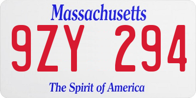 MA license plate 9ZY294