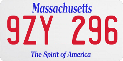 MA license plate 9ZY296